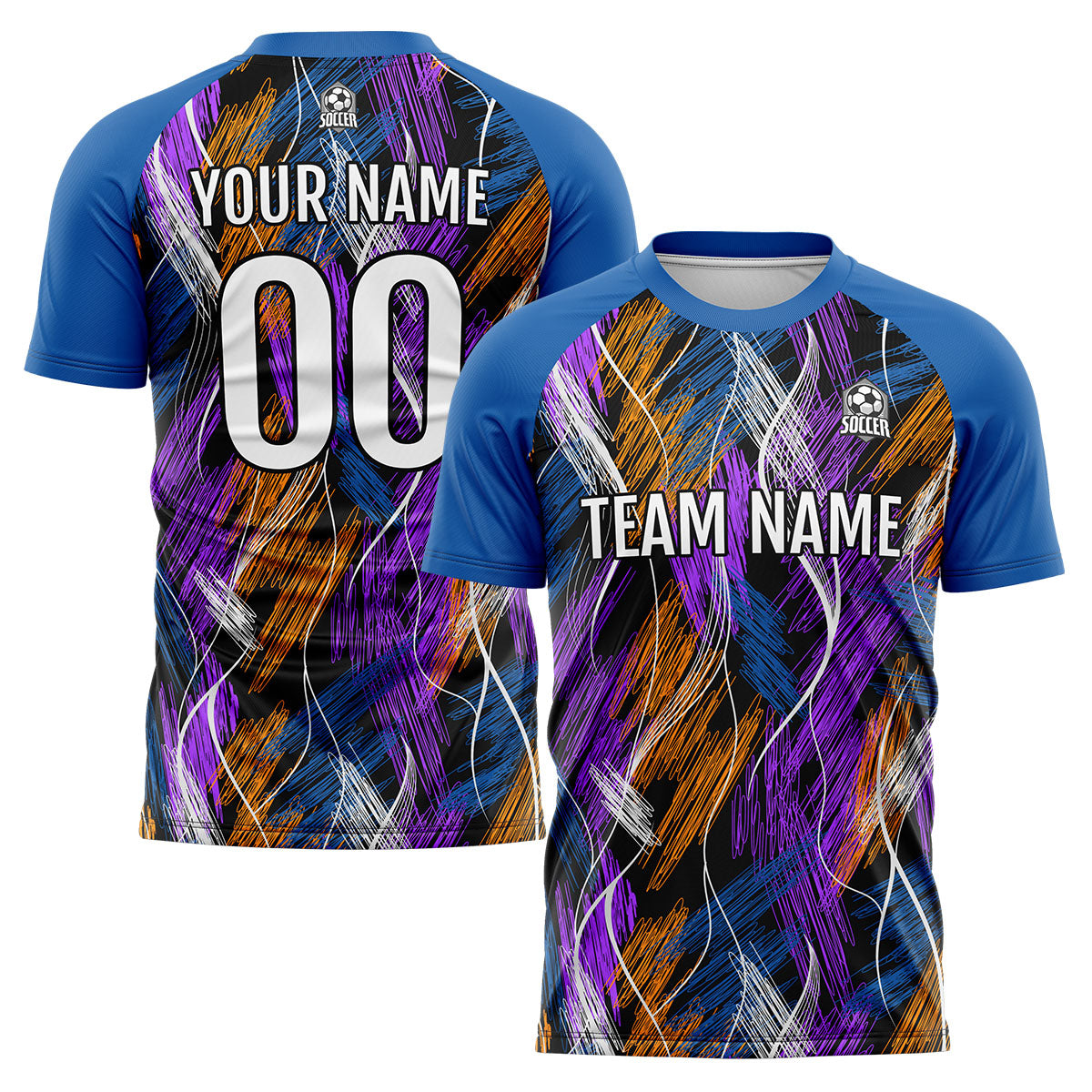 Conjunto personalizado de camiseta de uniforme negra y azul para niños y adultos