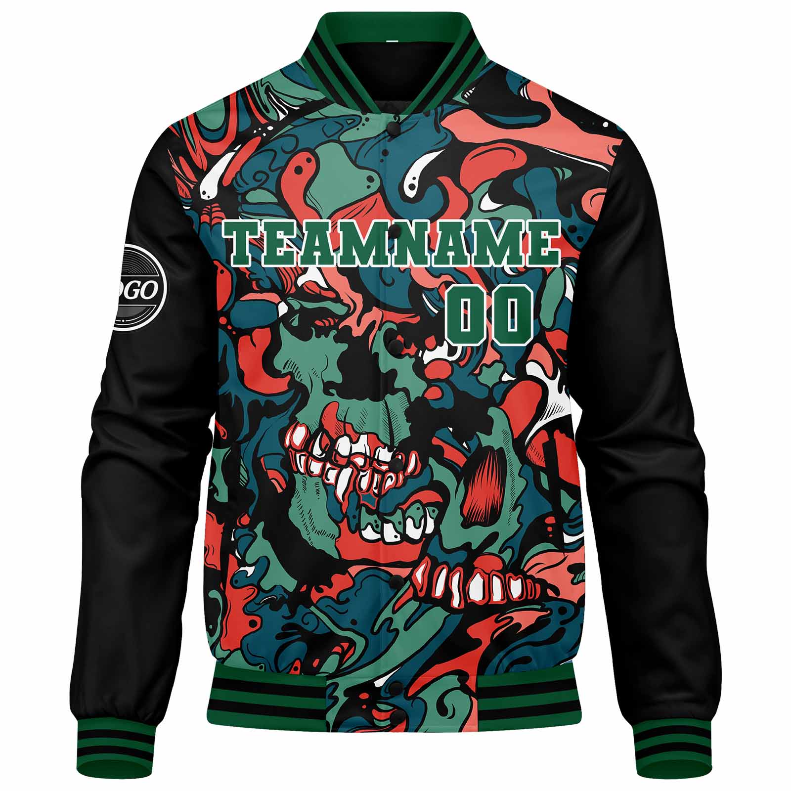 Chaqueta universitaria personalizada estilo Letterman para hombres-mujeres y jóvenes-color verde y naranja