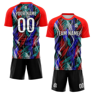 Conjunto personalizado de camiseta de uniforme negra y roja para niños y adultos