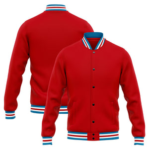 Chaqueta universitaria personalizada estilo Letterman para hombres-mujeres y jóvenes-color azul y rojo