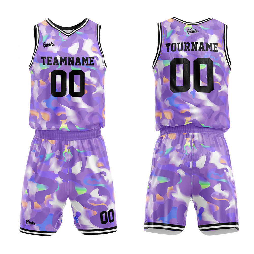Uniforme de baloncesto personalizado color lavanda con tu logotipo-nombre y número impresos