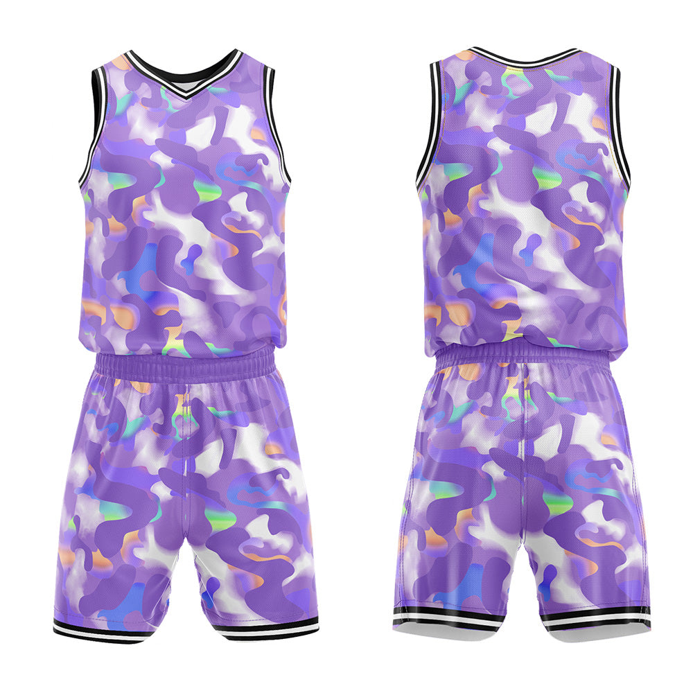 Uniforme de baloncesto personalizado color lavanda con tu logotipo-nombre y número impresos