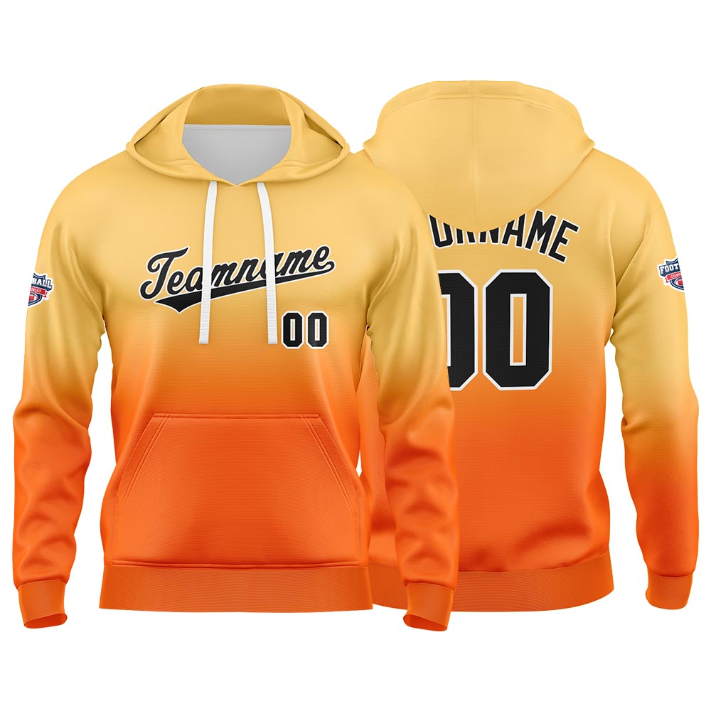 Sudadera con capucha personalizada con degradado para hombre-mujer-niña o niño Estampa tu logotipo-nombre o número en color naranja