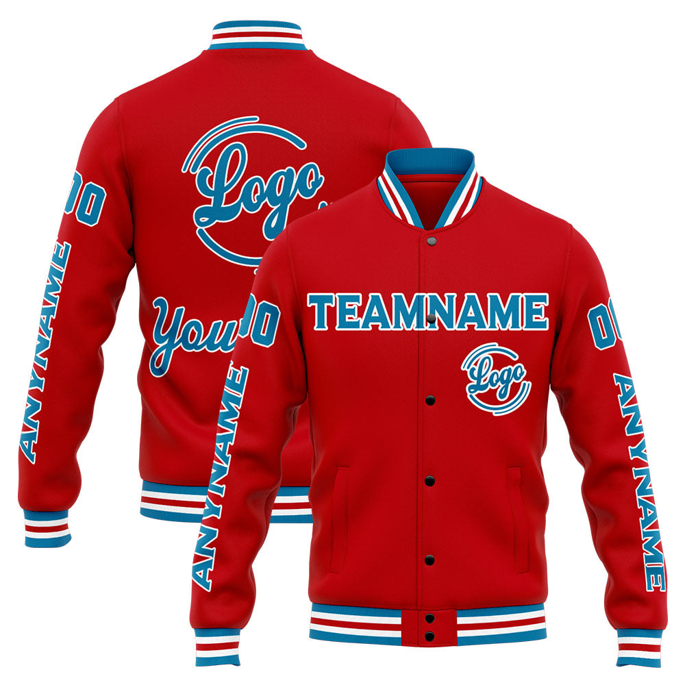 Chaqueta universitaria personalizada estilo Letterman para hombres-mujeres y jóvenes-color azul y rojo