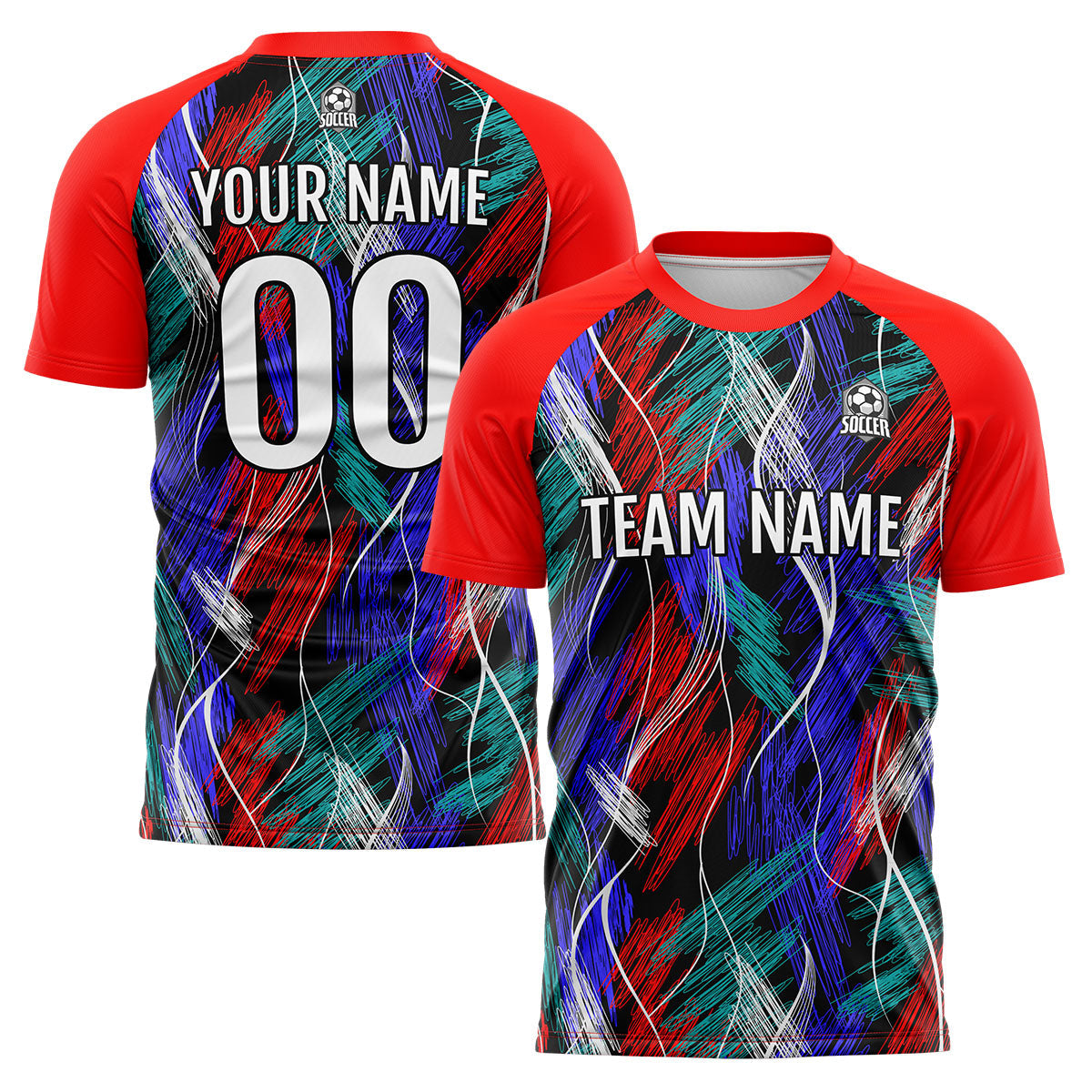 Conjunto personalizado de camiseta de uniforme negra y roja para niños y adultos