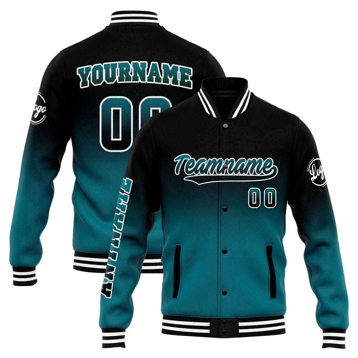 Chaqueta universitaria personalizada estilo Letterman para hombres-mujeres y jóvenes-color negro y verde