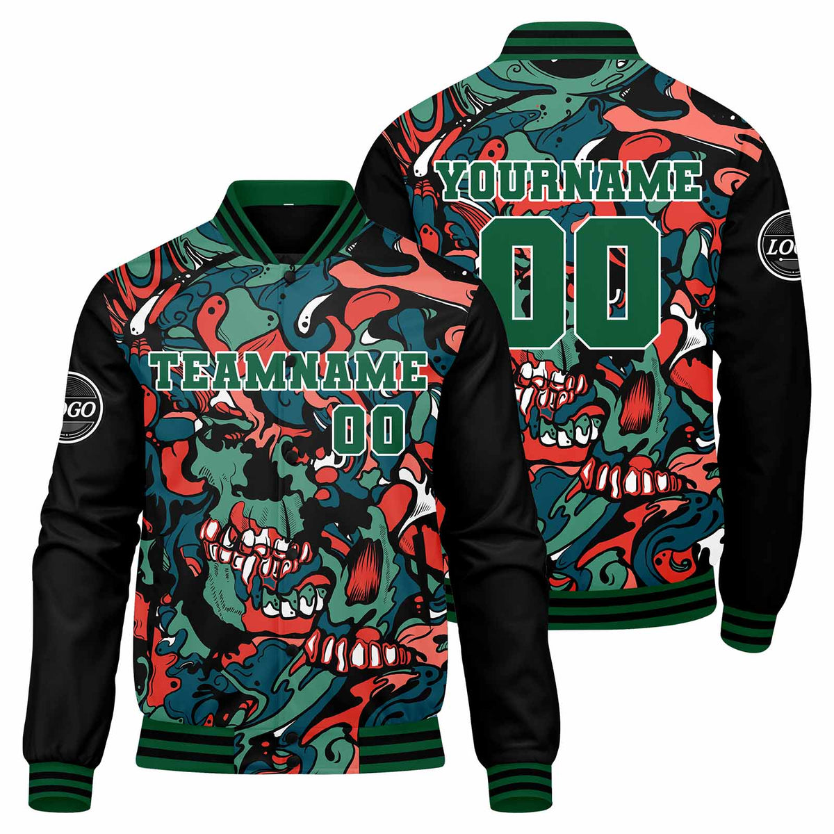 Chaqueta universitaria personalizada estilo Letterman para hombres-mujeres y jóvenes-color verde y naranja