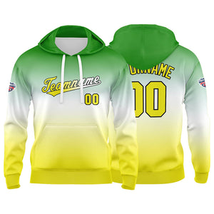 Sudadera con capucha personalizada con degradado para hombre-mujer-niña o niño Estampa tu logotipo-nombre o número en verde y blanco