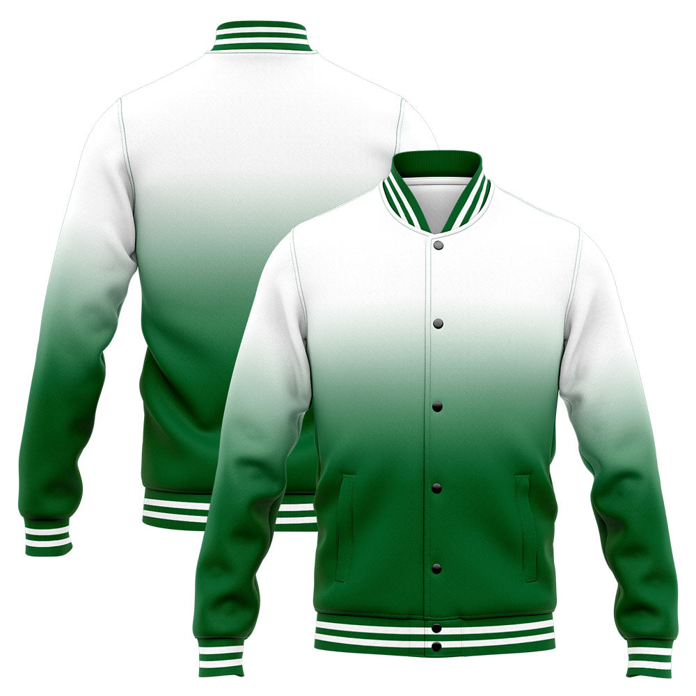 Chaqueta universitaria personalizada estilo Letterman para hombres-mujeres y jóvenes-color verde y blanco
