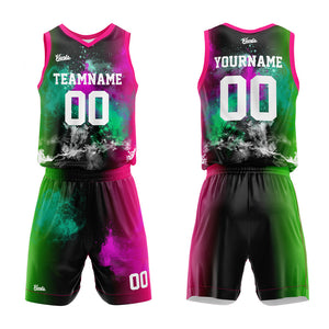 Uniforme de baloncesto personalizado Splash Rose Green con tu logotipo-nombre y número impresos