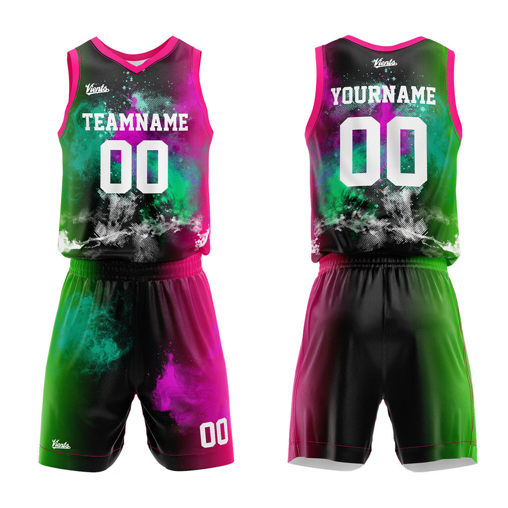 Uniforme de baloncesto personalizado Splash Rose Green con tu logotipo-nombre y número impresos