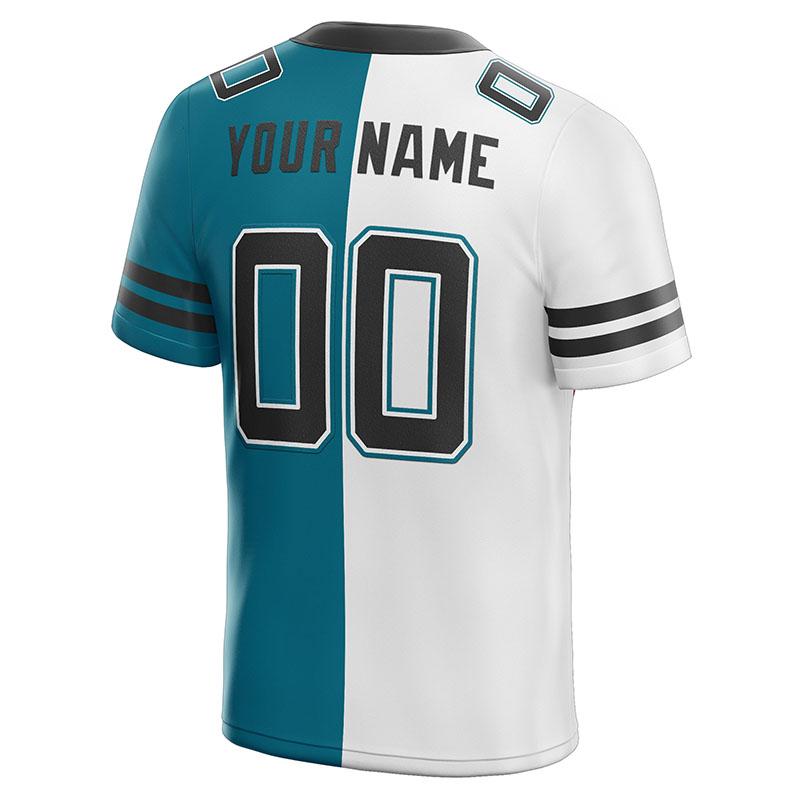 custom authentic split fashion football jersey teal-white-black mesh