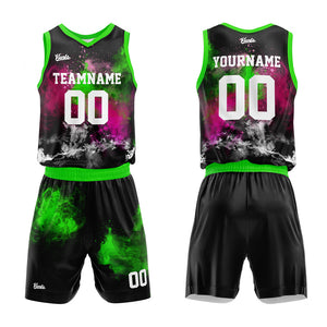 Uniforme de baloncesto personalizado Splash Rose verde neón con tu logotipo-nombre y número impresos