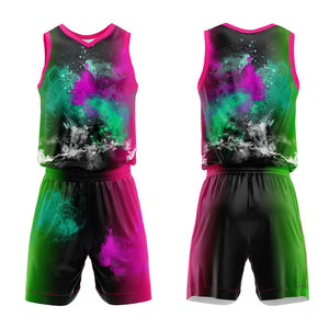 Uniforme de baloncesto personalizado Splash Rose Green con tu logotipo-nombre y número impresos