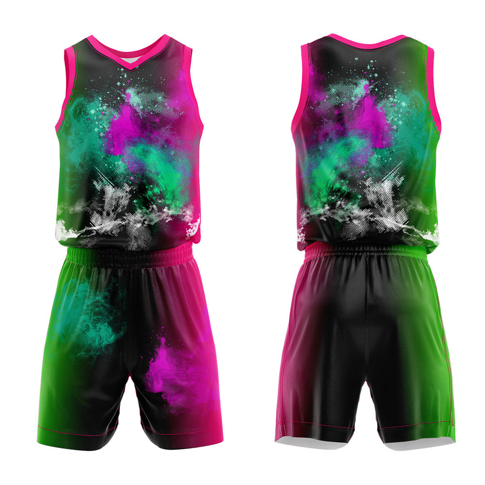 Uniforme de baloncesto personalizado Splash Rose Green con tu logotipo-nombre y número impresos