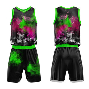 Uniforme de baloncesto personalizado Splash Rose verde neón con tu logotipo-nombre y número impresos