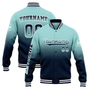 Chaqueta universitaria personalizada estilo Letterman para hombres-mujeres y jóvenes-color verde azulado claro y azul marino