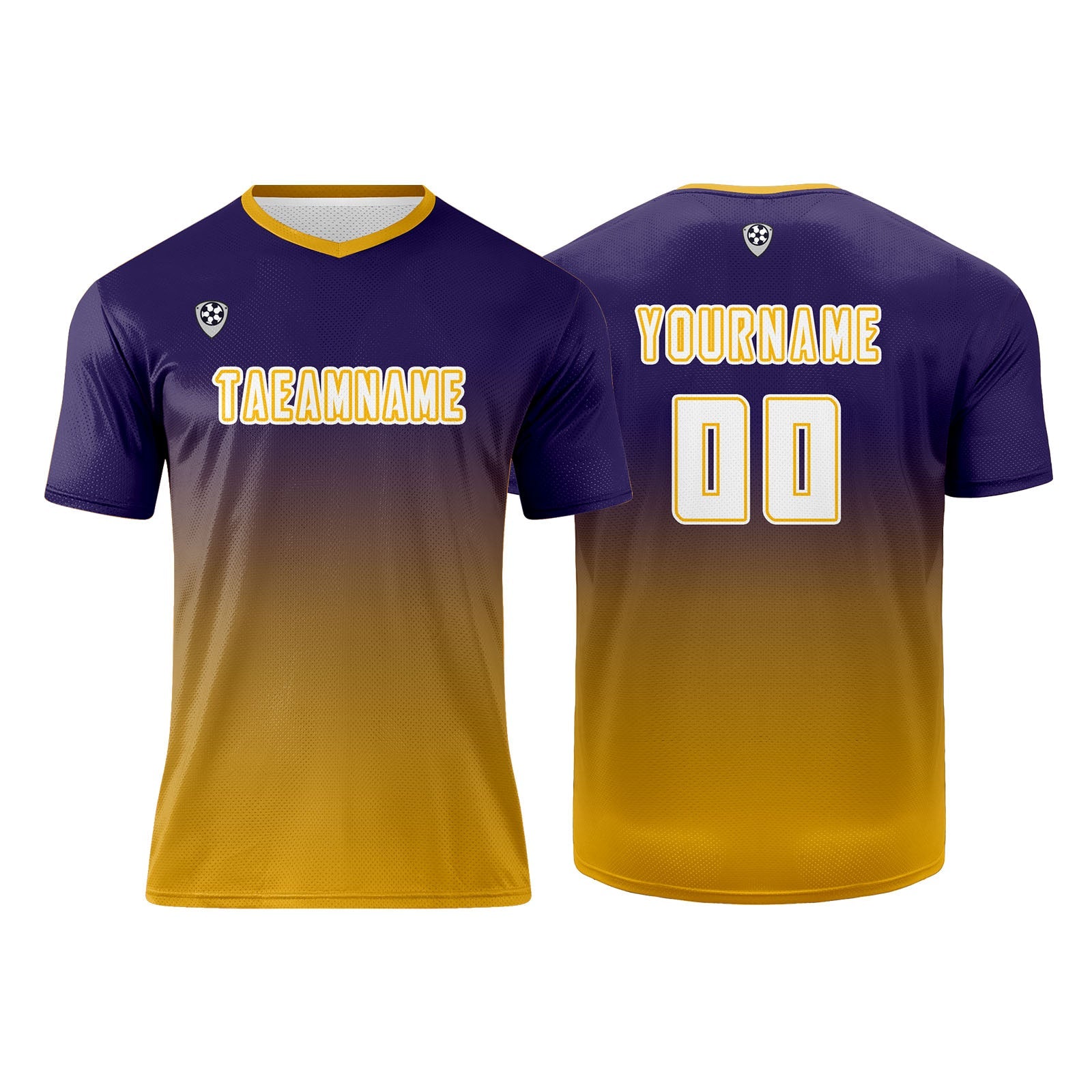 Conjunto personalizado de camiseta de uniforme morado oscuro y amarillo para niños y adultos