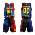 Uniforme de baloncesto personalizado con estampado de salpicaduras rojas y azules-impreso con tu logotipo-nombre y número