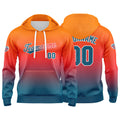Sudadera con capucha personalizada con degradado para hombre-mujer-niña o niño Estampa tu logotipo-nombre o número en color naranja y azul lago