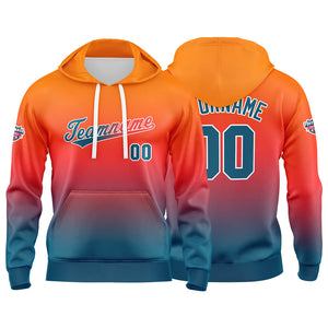 Sudadera con capucha personalizada con degradado para hombre-mujer-niña o niño Estampa tu logotipo-nombre o número en color naranja y azul lago