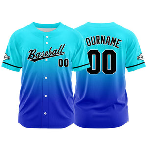 Camiseta de béisbol con dise?o personalizado de estampado completo en azul claro y azul