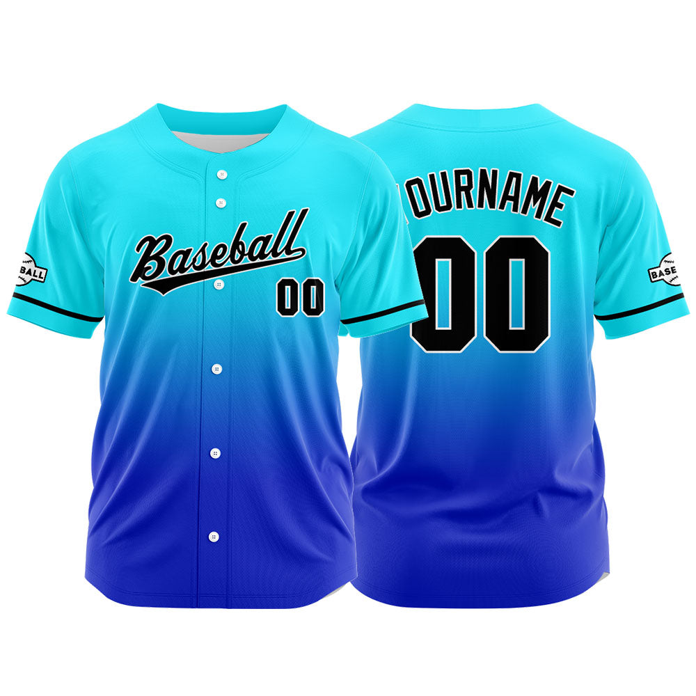 Camiseta de béisbol con dise?o personalizado de estampado completo en azul claro y azul