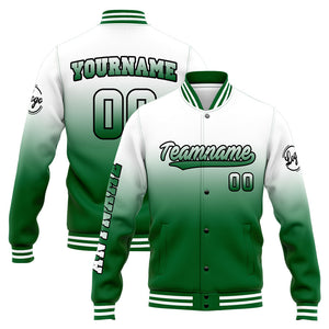 Chaqueta universitaria personalizada estilo Letterman para hombres-mujeres y jóvenes-color verde y blanco