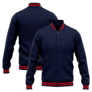 Chaqueta universitaria personalizada estilo Letterman para hombres-mujeres y jóvenes-color azul marino y rojo