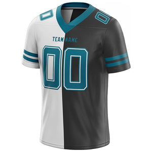 custom authentic split fashion football jersey black-teal-white mesh