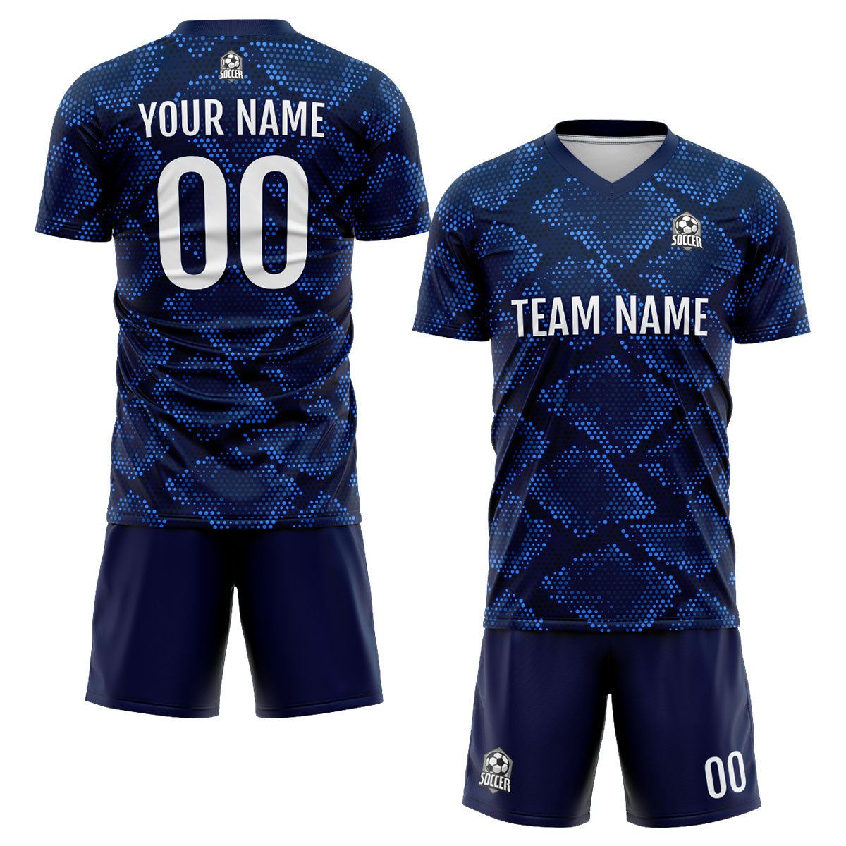 Conjunto personalizado de camiseta de uniforme azul oscuro para niños y adultos