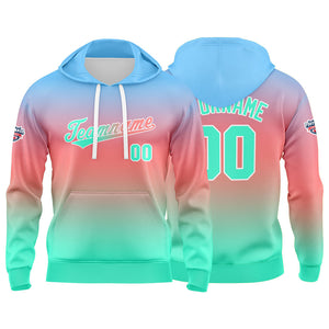 Sudadera con capucha personalizada con degradado para hombre-mujer-niña o niño Estampa tu logotipo-nombre o número en rosa y verde