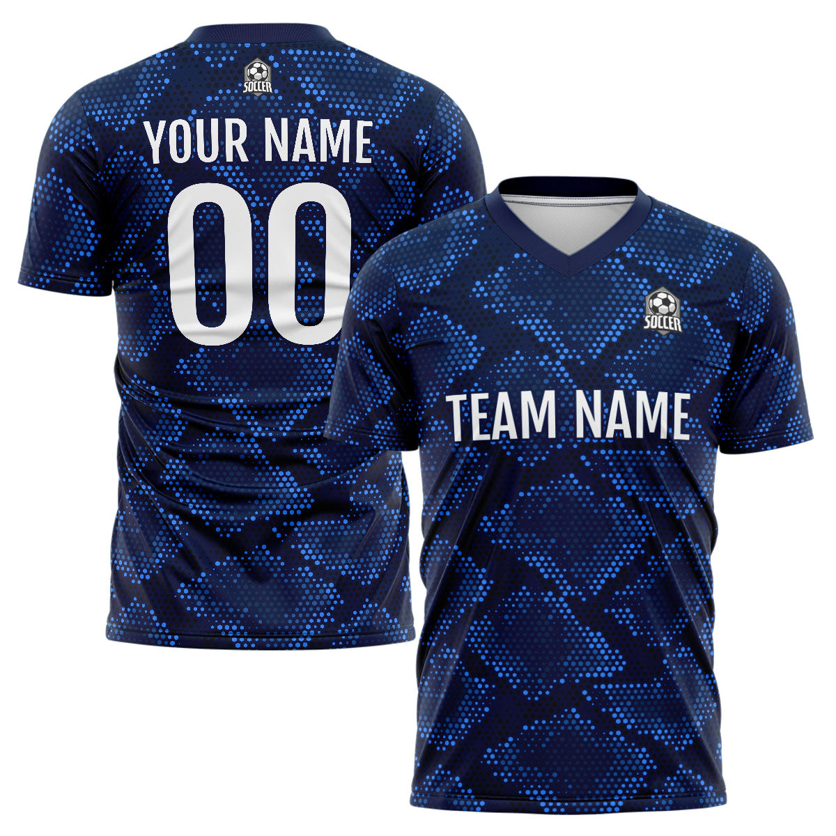 Conjunto personalizado de camiseta de uniforme azul oscuro para niños y adultos