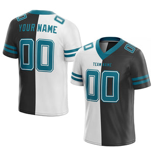custom authentic split fashion football jersey black-white-teal mesh