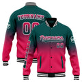 Chaqueta universitaria personalizada estilo Letterman para hombres-mujeres y jóvenes-color verde oscuro y rosa