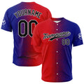 Camiseta de béisbol con dise?o personalizado estampado completo color rojo y azul marino