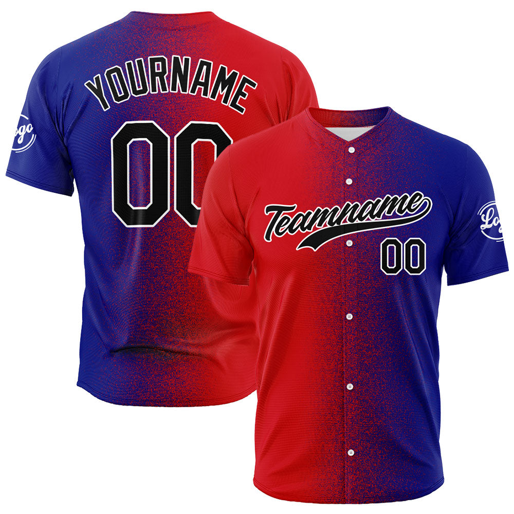 Camiseta de béisbol con dise?o personalizado estampado completo color rojo y azul marino