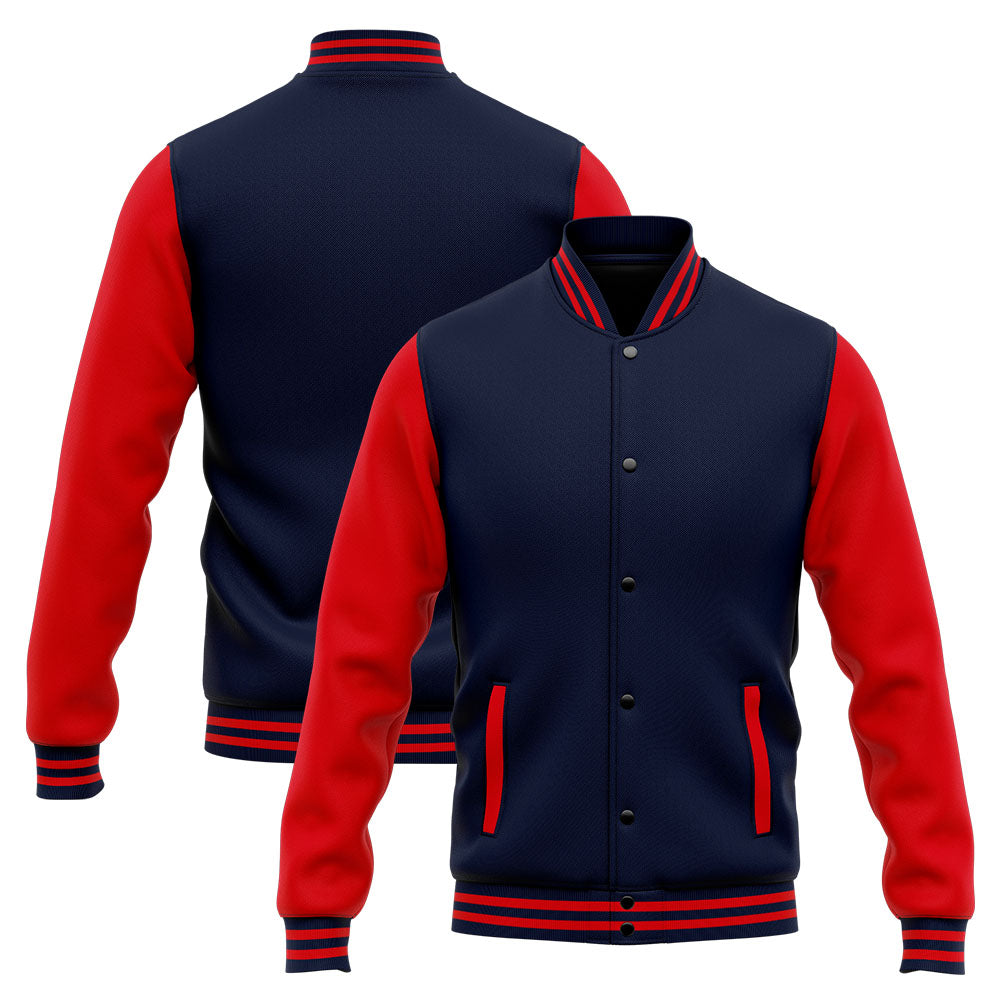 Chaqueta universitaria personalizada estilo Letterman para hombres-mujeres y jóvenes-color azul marino y rojo