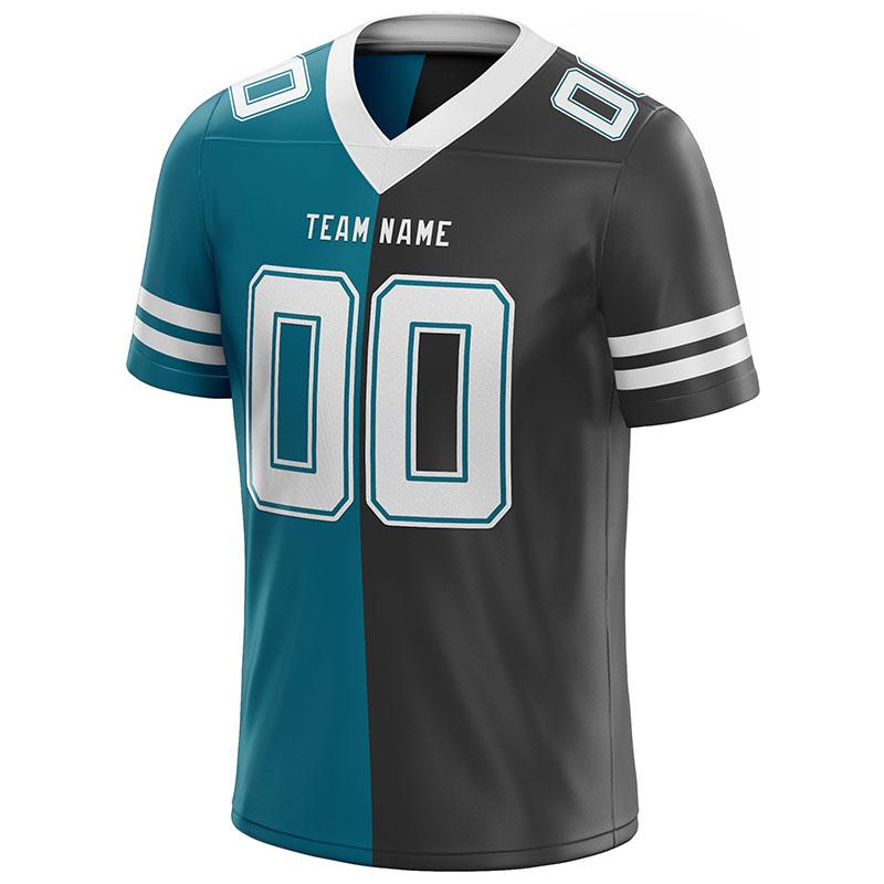 custom authentic split fashion football jersey black-teal-white mesh
