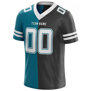 custom authentic split fashion football jersey black-white-teal mesh