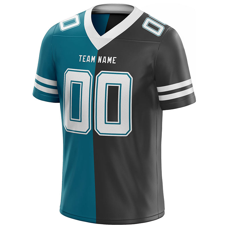 custom authentic split fashion football jersey black-white-teal mesh