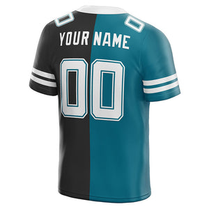 custom authentic split fashion football jersey black-white-teal mesh