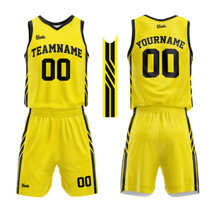 Uniforme de baloncesto personalizado amarillo y negro con tu logotipo-nombre y número impresos