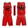 Uniforme de baloncesto personalizado rojo y negro con tu logotipo-nombre y número impresos