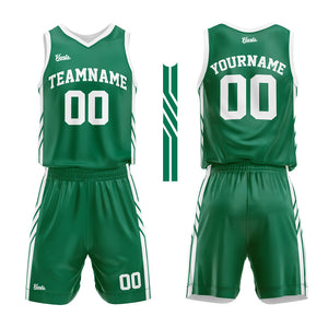 Uniforme de baloncesto personalizado verde y blanco con tu logotipo-nombre y número impresos