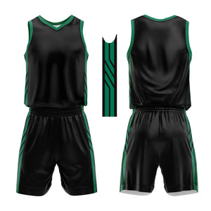 Uniforme de baloncesto personalizado en negro y verde con tu logotipo-nombre y número impresos