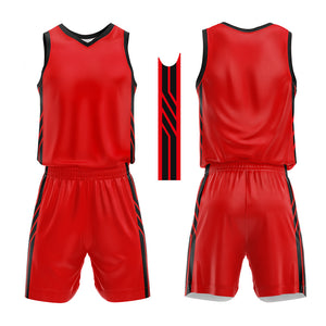 Uniforme de baloncesto personalizado rojo y negro con tu logotipo-nombre y número impresos