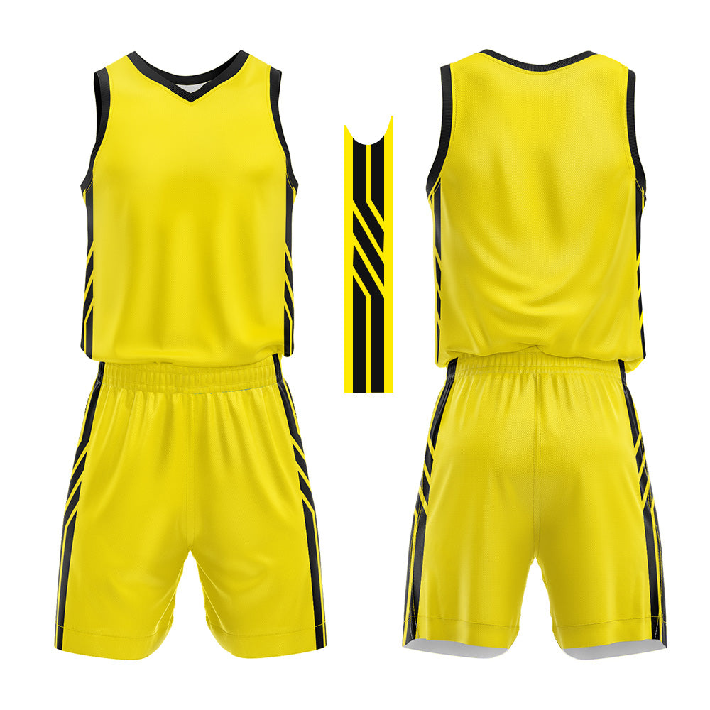 Uniforme de baloncesto personalizado amarillo y negro con tu logotipo-nombre y número impresos