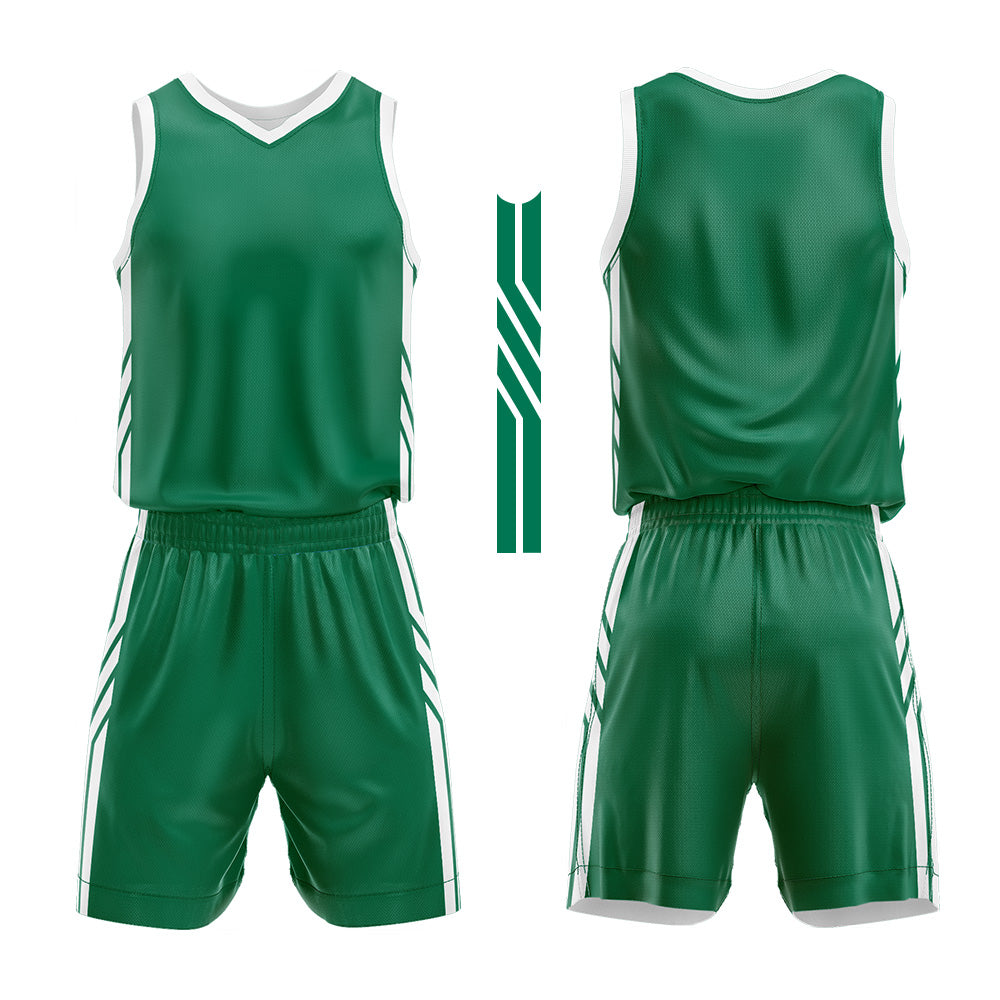 Uniforme de baloncesto personalizado verde y blanco con tu logotipo-nombre y número impresos