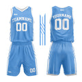 Uniforme de baloncesto personalizado azul claro y blanco con tu logotipo-nombre y número impresos